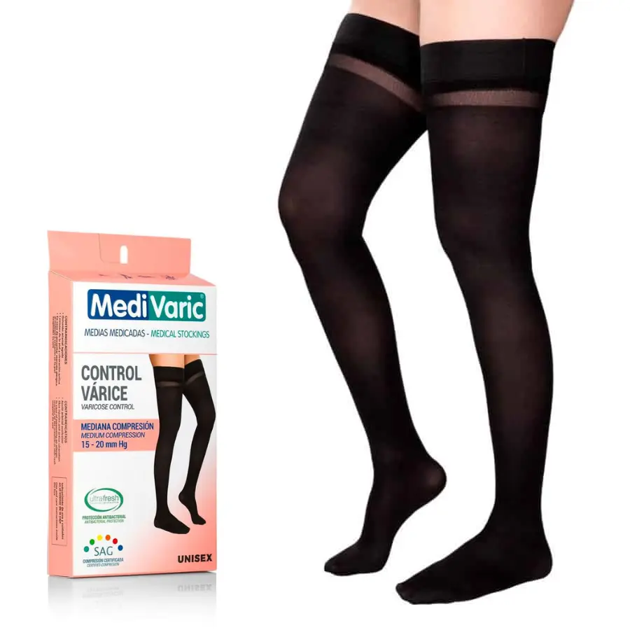 Unisex Medium Compression Stockings – Thigh High, Closed Toe, Opaque, 15-20mmHg