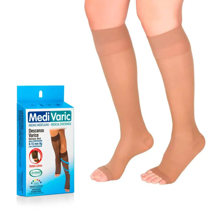 Low Compression Stockings – Knee High, Open Toe, Soft/Transparent, 8-15 mmHg