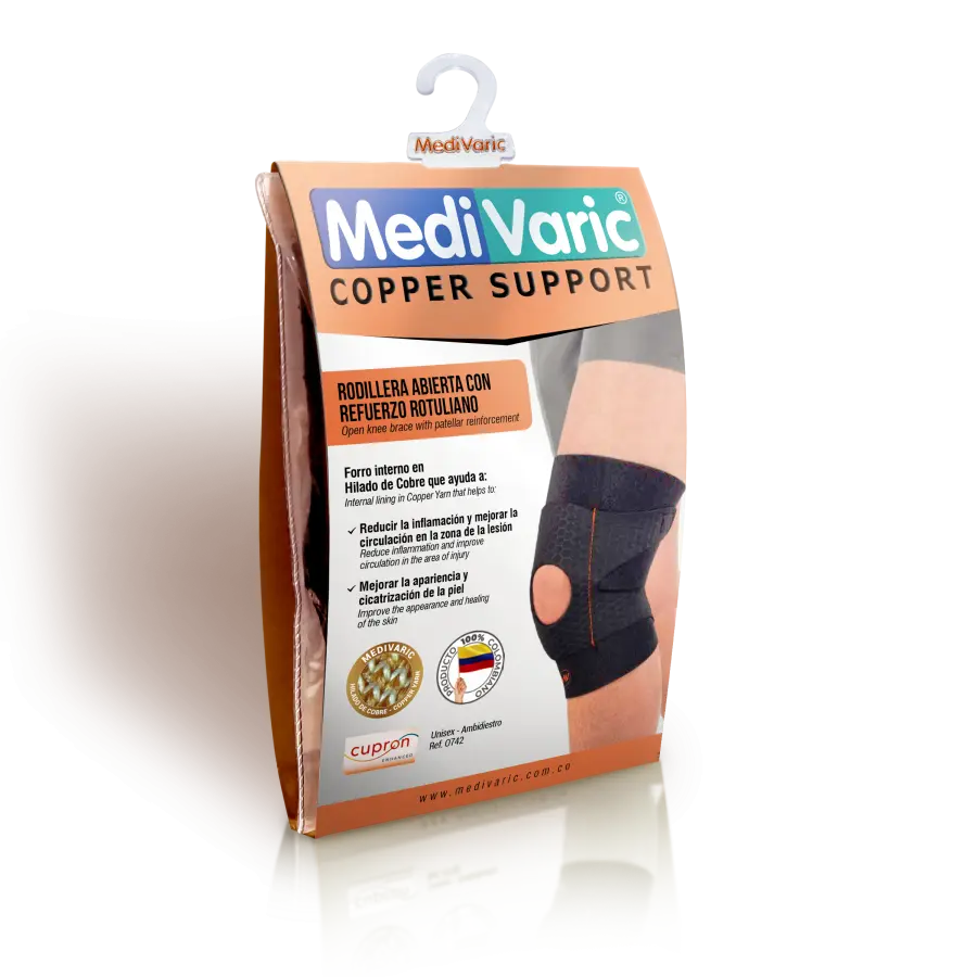 Open Knee Brace with Patellar Reinforcement and Copper Yarn