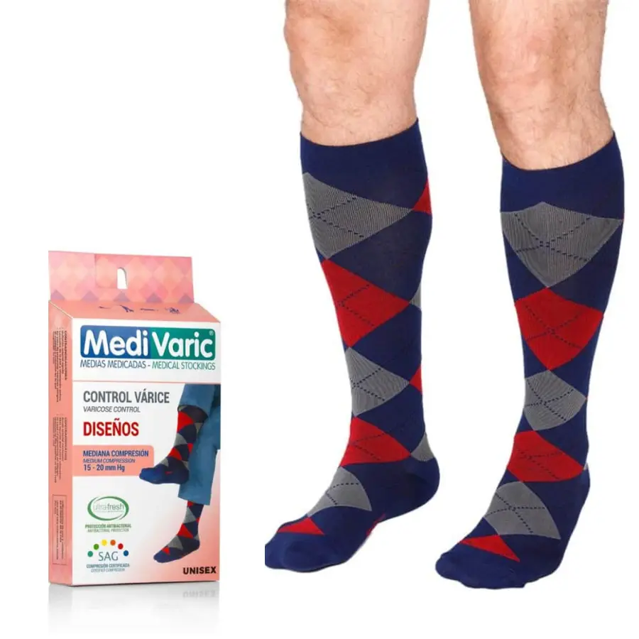 Unisex Medium Compression Stockings – Knee High, Diamond Pattern , 15-20mmHg