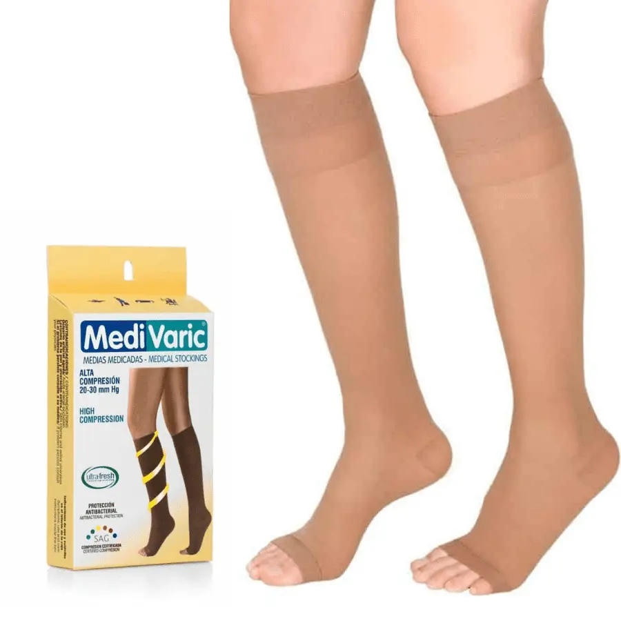 High Compression Stockings – Knee High, Open Toe, Opaque, 20-30mmHg