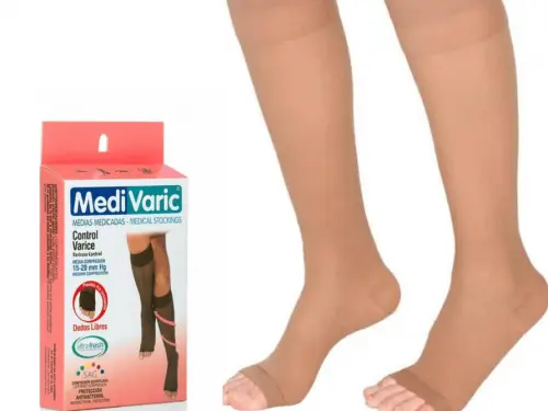 Medium Compression Stockings – Knee High, Open Toe, Soft/Transparent, 15-20mmHg