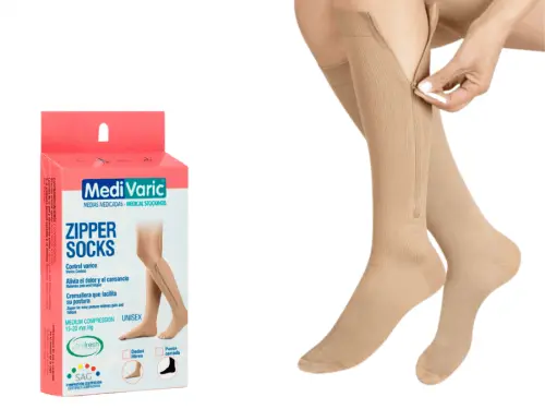 Unisex Medium Compression Stockings – Knee High, Closed Toe, Zipper socks, 15-20mmHg