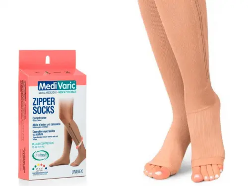 Unisex Medium Compression Stockings – Knee High, Open Toe, Zipper socks, 15-20mmHg