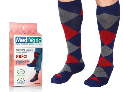 Unisex Medium Compression Stockings – Knee High, Diamond Pattern , 15-20mmHg